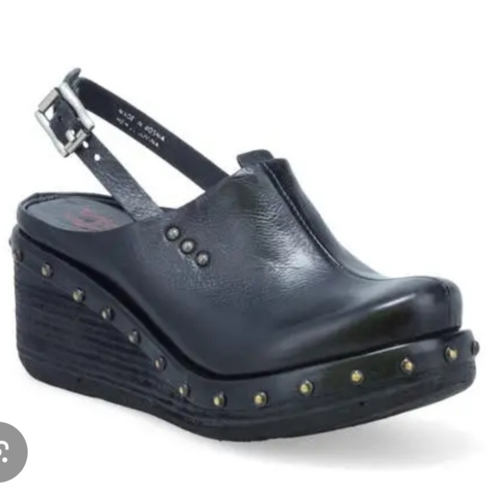 NIB A.S.98 Puck Women’s Black Studded Platform Slingback Shoes 39